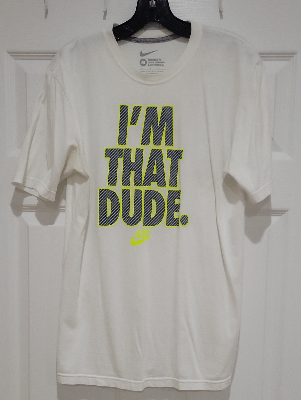 Nike White Short-Sleeve 'I'M THAT DUDE.' Graphic Tee with Neon Accent